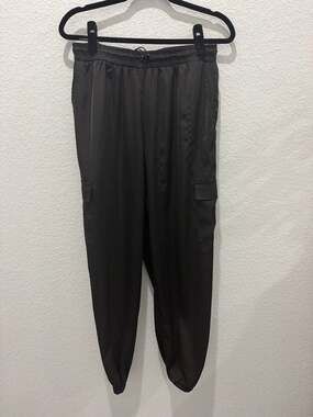 Bailey/44 Black Satin Cargo Jogger Pants Size L Elastic Waist Utility Streetwear